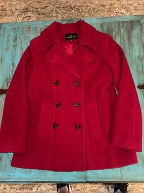 London Fog Women's Vibrant Red Double-Breasted Peacoat - Ladies Medium